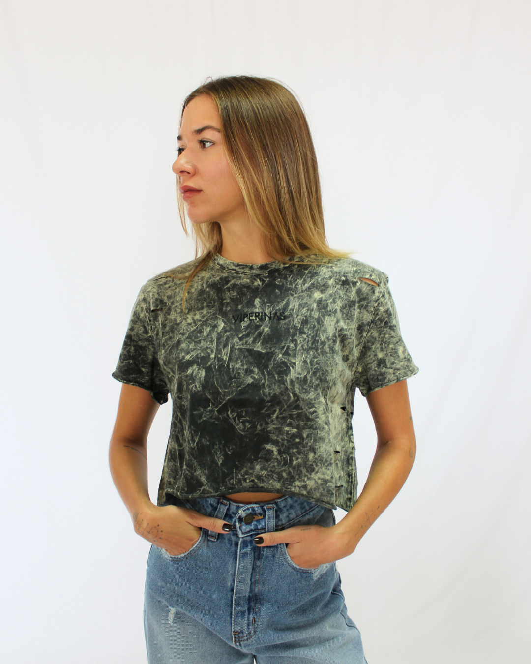 Crop Top Logo Acid Wash BK
