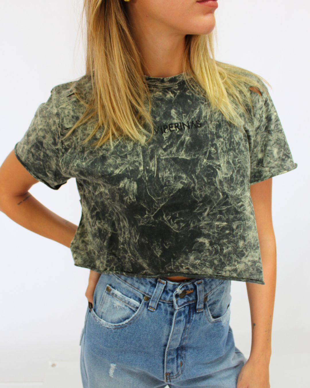 Crop Top Logo Acid Wash BK